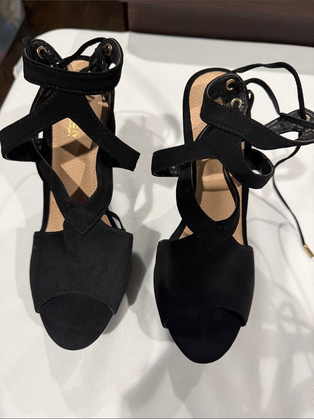 KAYLEEN By Los Angeles Black Strappy Lace-Up wedges